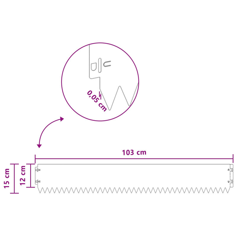 103 cm W Steel Lawn Edging Fencing, Silver, 15cm H x 103cm W