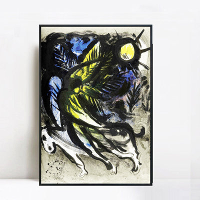 Framed Canvas Giclee Print Art L'ANGE SURVOLANT LA FORET D'EDEN by Marc Chagall Wall Art for Living Room Home Office Decorations(Black Slim Frame,18"x24")