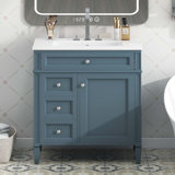 30'' Bathroom Vanity with Top Sink, Modern Bathroom Storage Cabinet with 2 Drawers and a Tip-out Drawer, Single Sink Bathroom Vanity