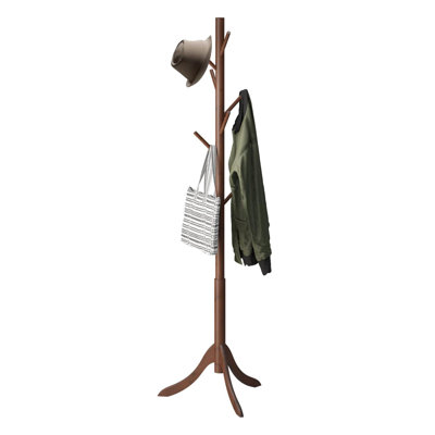 Bamboo Wood Coat Rack Stand, Freestanding Coat Tree With 8 Hooks, Hallway Entryway Hat Hanger Organizer Standing For Bedroom, Office, Clothes, Jackets, Bags, Umbrallas