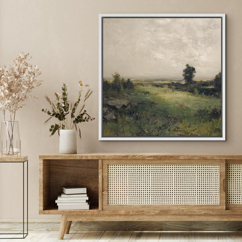 Impressionniste prairie et ligne d'horizon doux coups de pinceau scène naturelle illustrations nature zen rustique