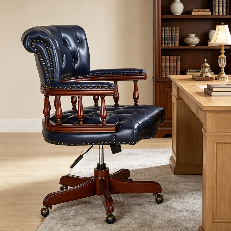 Chaise de bureau ajustable rembourrée en similicuir, Bleu
