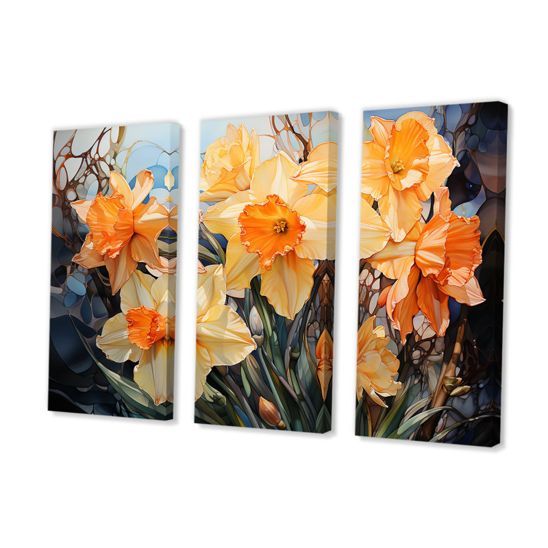 «Orange Daffodils Efflorescence» - ensemble d'art mural sur toile jonquilles, H 28 po x l 36 po x P 1 po