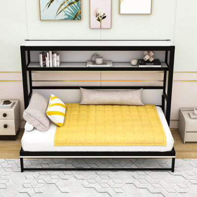 Twin Metal Frame Foldable Murphy Bed with Shelf