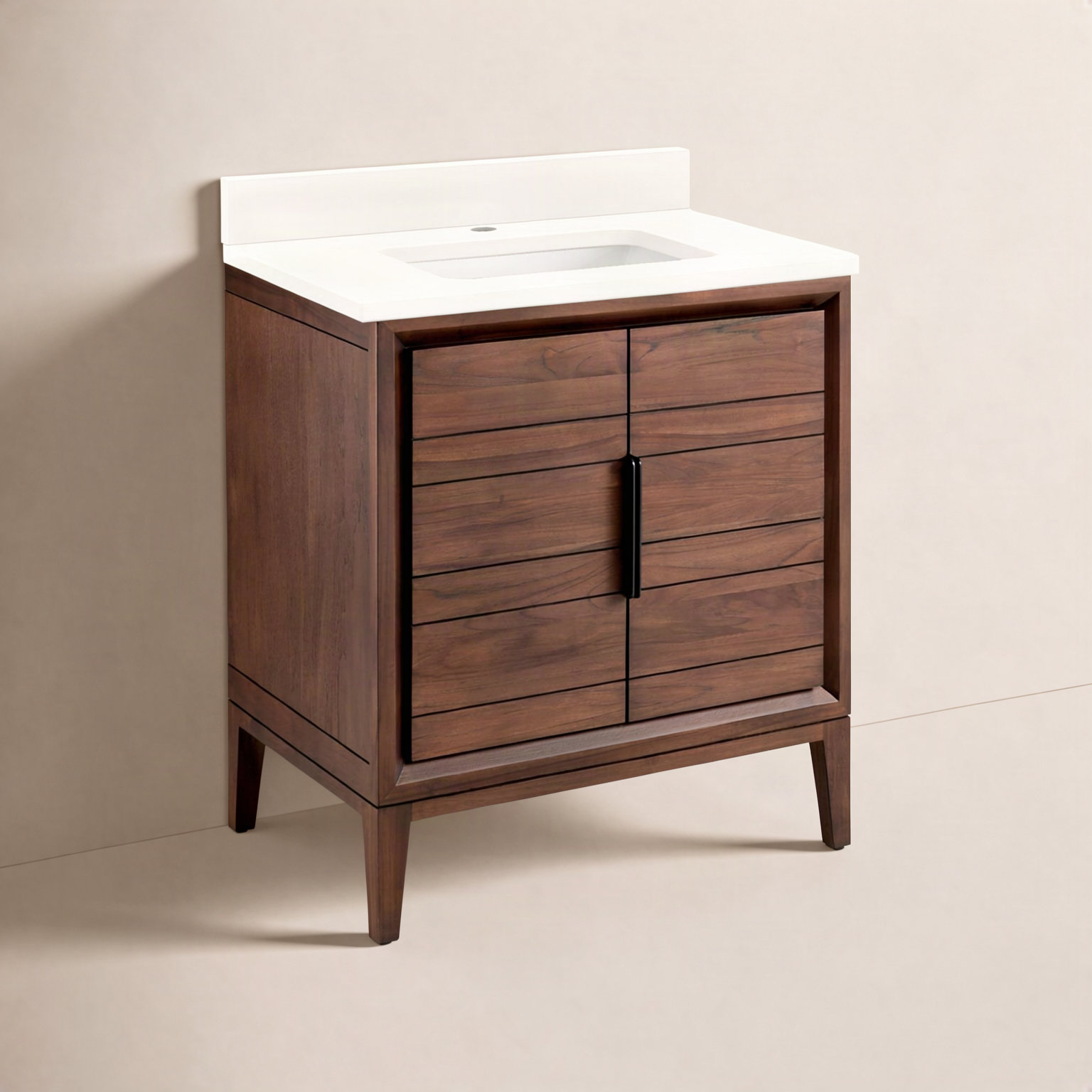 Aliso 30" Carrara Marble Single Bathroom Vanity, Arctic White Quartz, Java, Single-Hole Centered