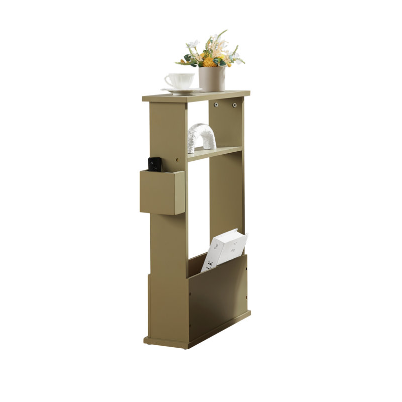 Narrow Side Table with Storage Shelf, Slim End Table with Magazine & Remote Holder, Small Space Bedside Table for Living Room or Bedroom