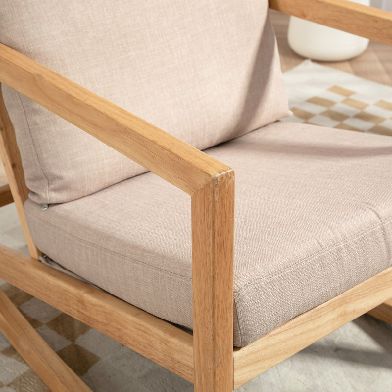 Chaise berçante, fauteuil d'appoint oscillant rembourré, structure en bois d'hévéa naturel