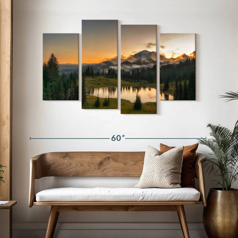 «Majestic Sunset At Mount Rainer», reproduction d'art sur toile, H 32 po x l 52 po x P 1,25 po