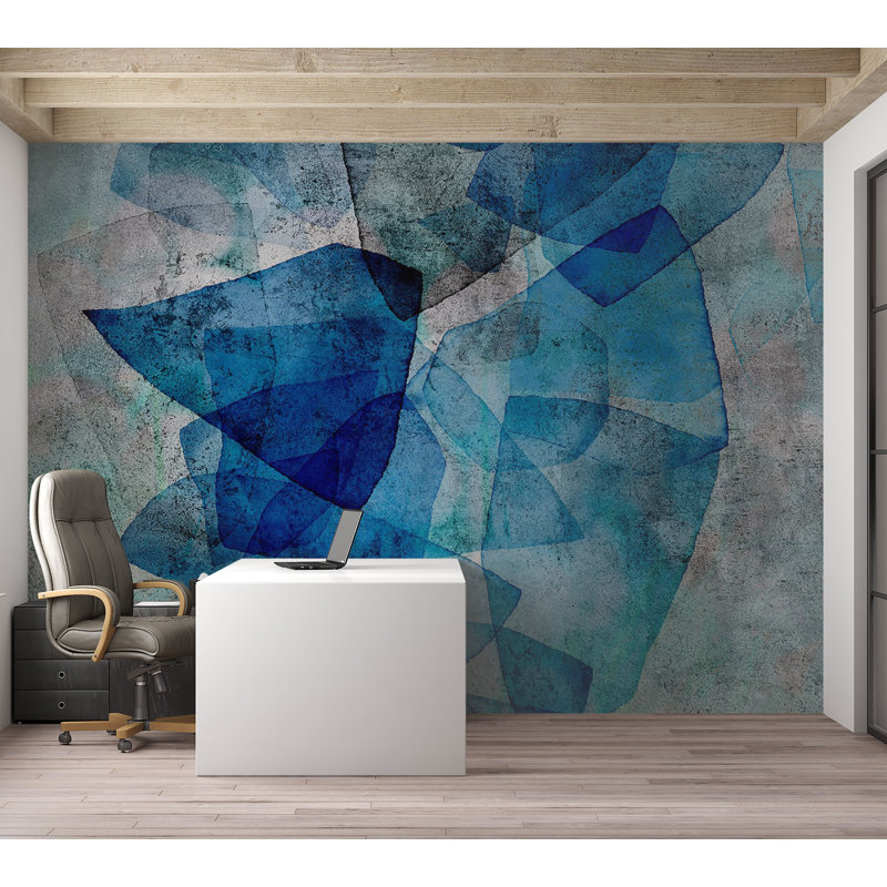 Abstract Wallpaper Wall Mural - Sapphire Mosaic, 68" L x 98" W