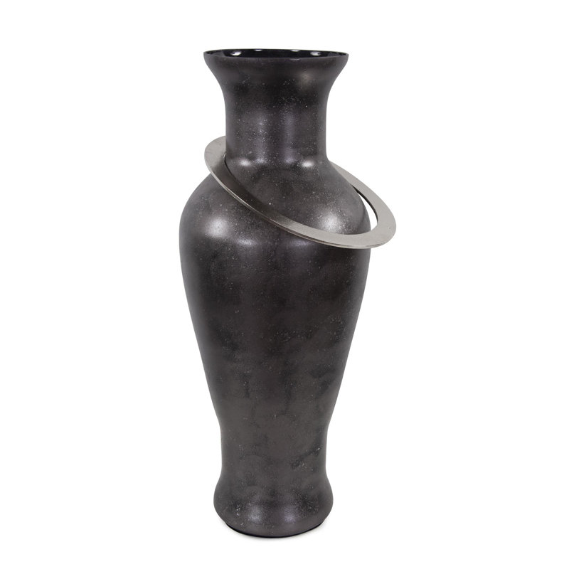 Vase en verre noir avec accent métallique - moyen, H 27,5 po x l 10,5 po x P 10,5 po