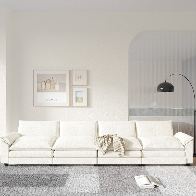 Canapé modulaire 154 po Chenille, Chenille blanche