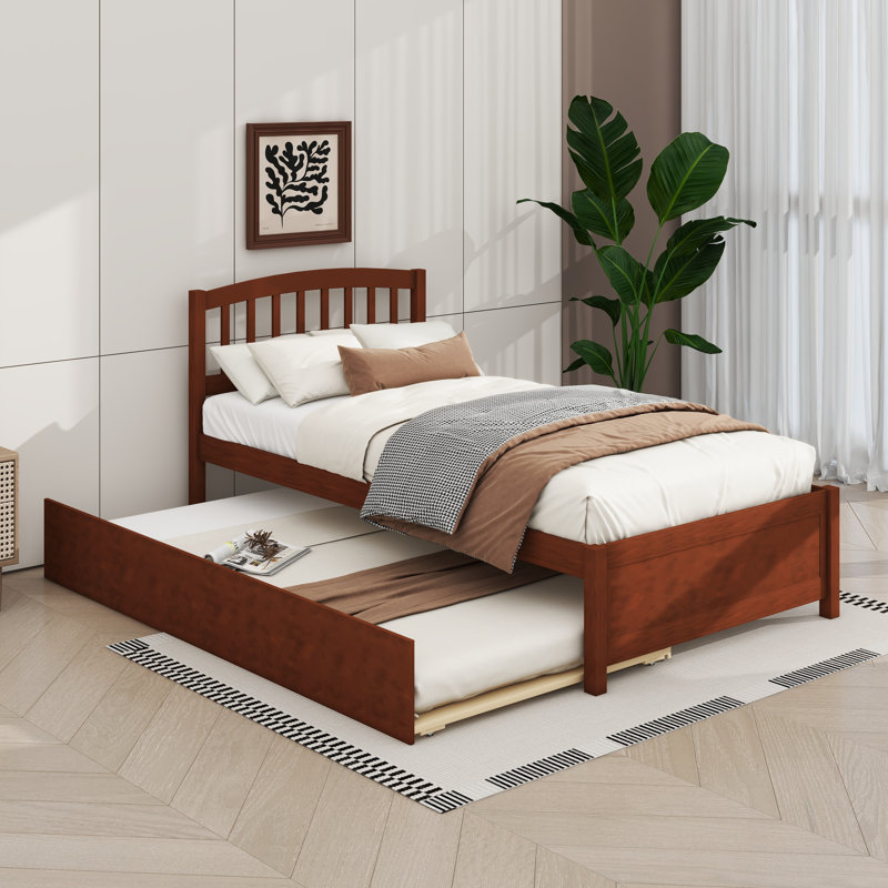 Base de lit simple avec lit gigogne en bois, Noyer