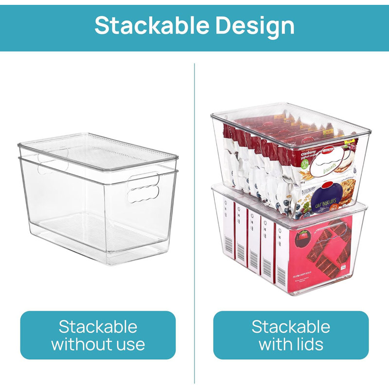 6 Pack Clear Stackable Storage Bins With Lids, Large Plastic Containers With Handle For Pantry Organizer And Storage,Perfect For Bathroom,Cabinet,Kitchen,Fridge,Closet Organization
