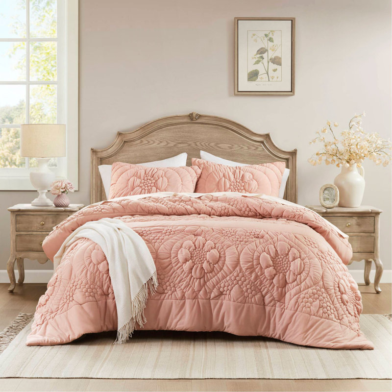 Ensemble d'édredon 3 pièces, Full Comforter + 2 Standard Shams, Rose