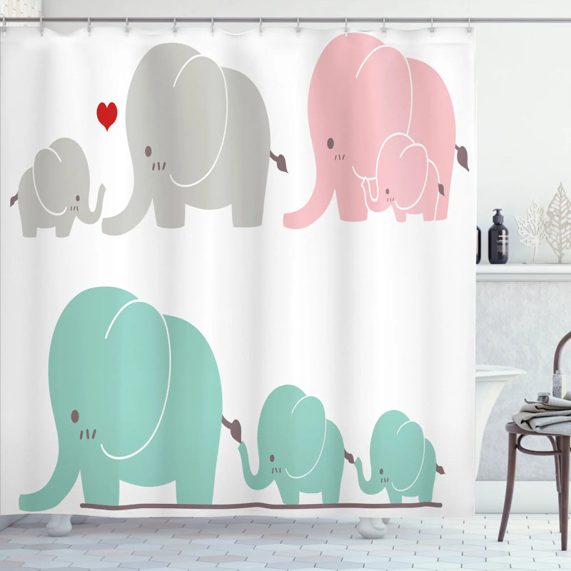 Nursery Shower Curtain Set + Hooks, 75" H x 69" W