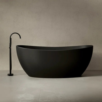 MonBlari 64" X 33" Freestanding Soaking Solid Surface Bath tub with Overflow and Pop-up Drain For Bathroom