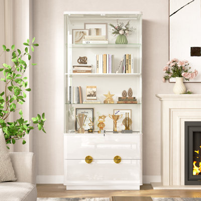 Vitrine H 71 po avec lumière humaine, armoire de rangement verrouillable avec tablettes ajustables