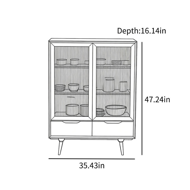 Buffet décoratif moyen en verre vieilli, Brown