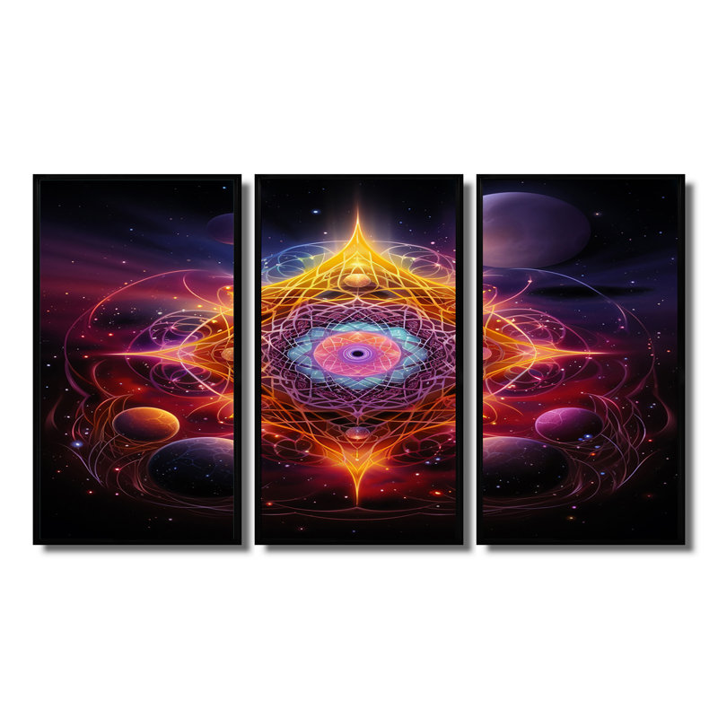 Ensemble de salon cosmique Bliss Eractic - Boho Mandala, Cadre flottant noir, H 40 po x l 60 po x P 1 po