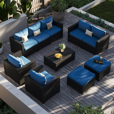 Ensemble de canapé modulaire en osier 7 pièces avec repose-pieds et table de rangement, ensemble de conversation pour patio toutes saisons pour cour, jardin et piscine