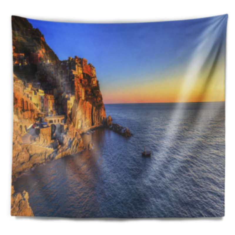 Paysage, paysage, village, plage, tapisserie, tapisserie, H 32 po x l 39 po