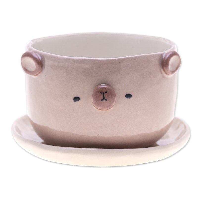 Dakota Fields Handmade Bear Blossoming Ceramic Flower Pot