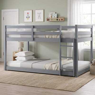 Lit superposé simple au-dessus d'un lit simple en bois d'hévéa massif avec échelle, plateformes à lattes renforcées pour lit supérieur et inférieur