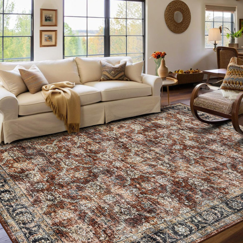 Tapis oriental lavable à la machine Tapis antidérapant au design rétro Tapis durable, Rectangle 9 pi x 12 pi