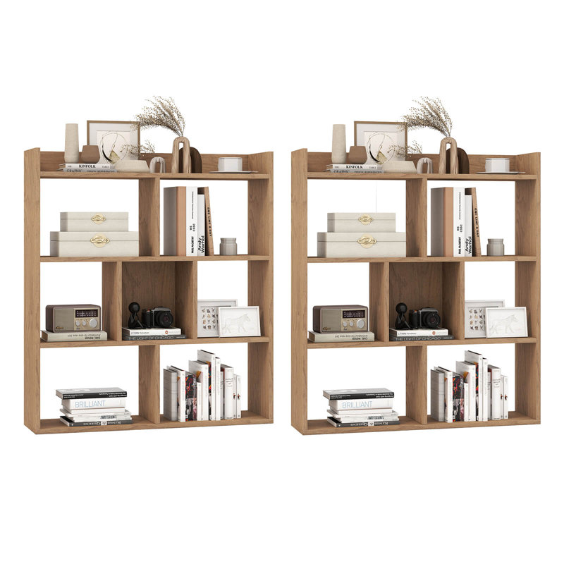 2 Pcs 7-cube Bookcase Open Storage Shelf With Anti-tipping Kits For Living Room, Natural