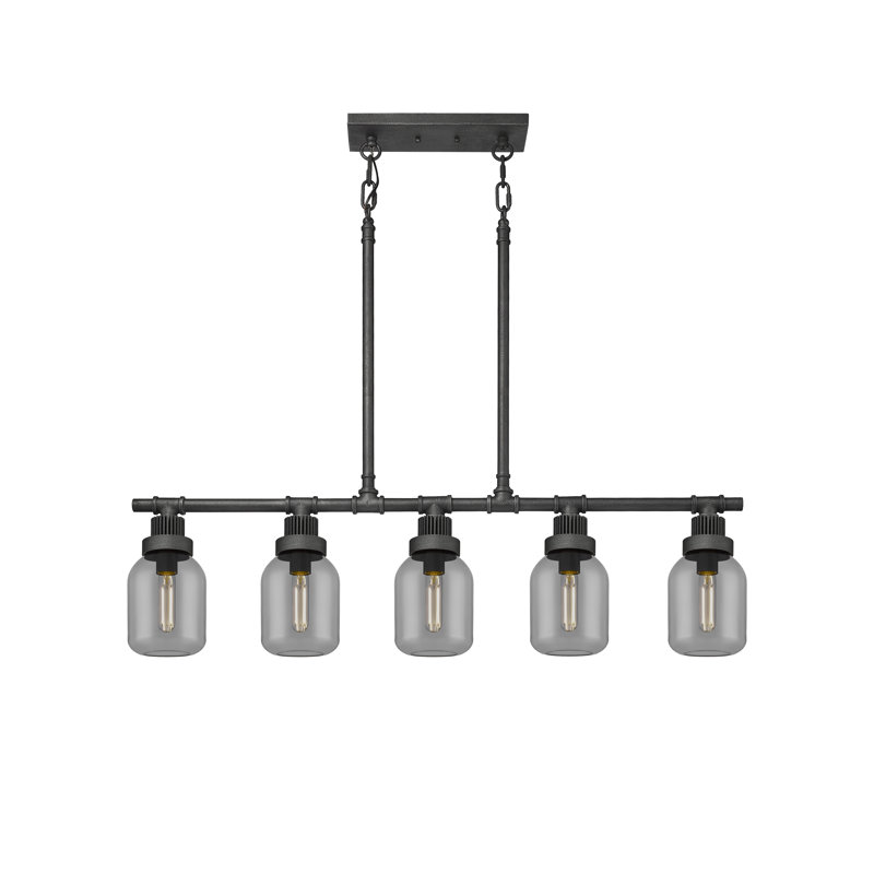 Luminaire suspendu linéaire à 5 tiges Somers, Plaqué couleur fumée, Zinc patiné