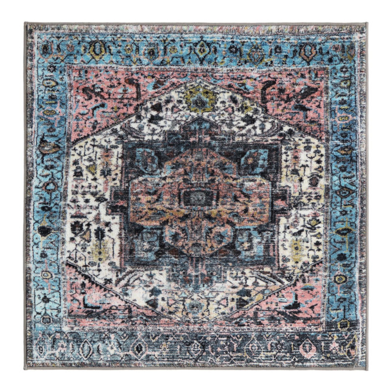 Tapis oriental bleu / noir Acelin, Carré 3 pi 3 po