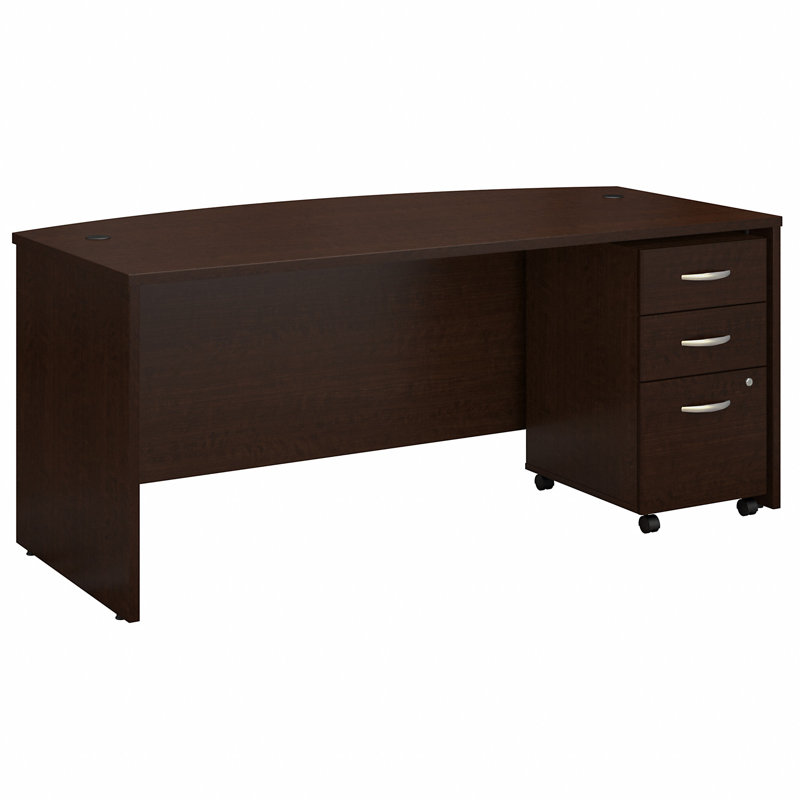 Series C 72W x 36D Bow Front Desk with Mobile File Cabinet, Mocha Cherry/ Mocha Cherry