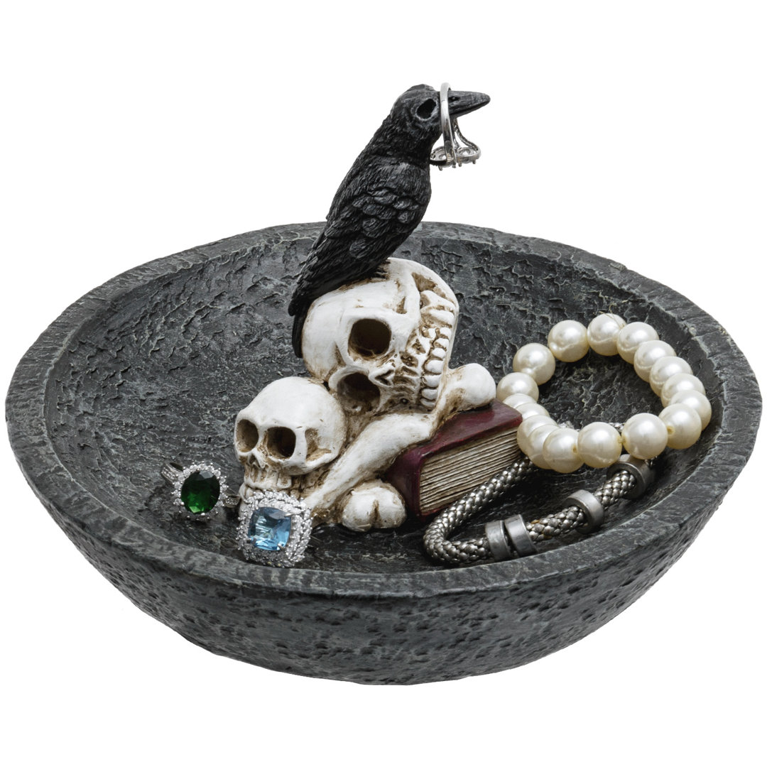 Halloween Skull and Crow Jewelry Ring Holder Tray The Holiday Aisle®