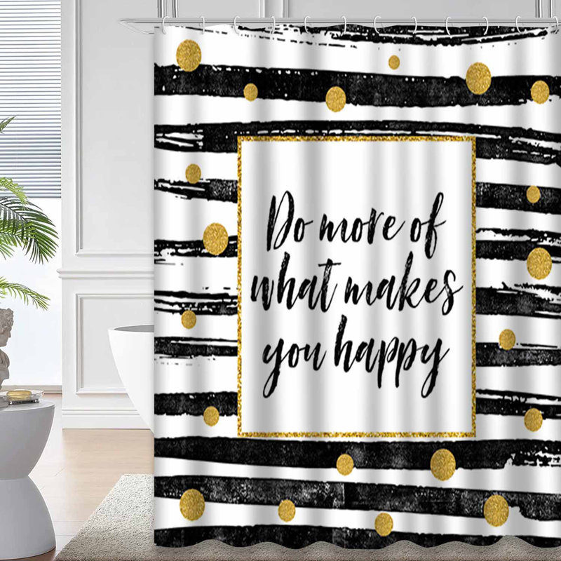 Rideau de douche noir avec 12 crochets Make You Happy, L 72 po x l 72 po