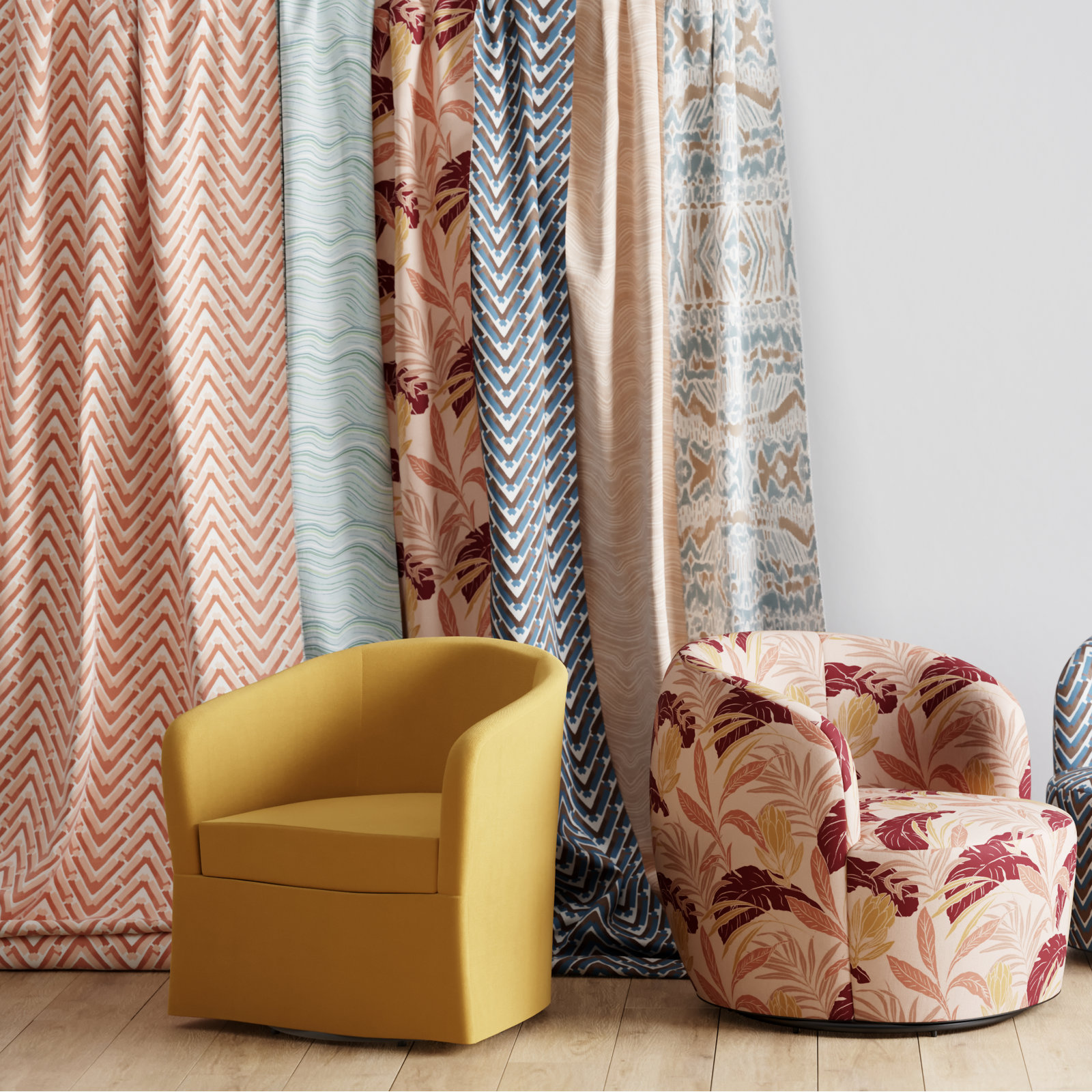 Mina Swivel Barrel Chair, Mustard Velvet