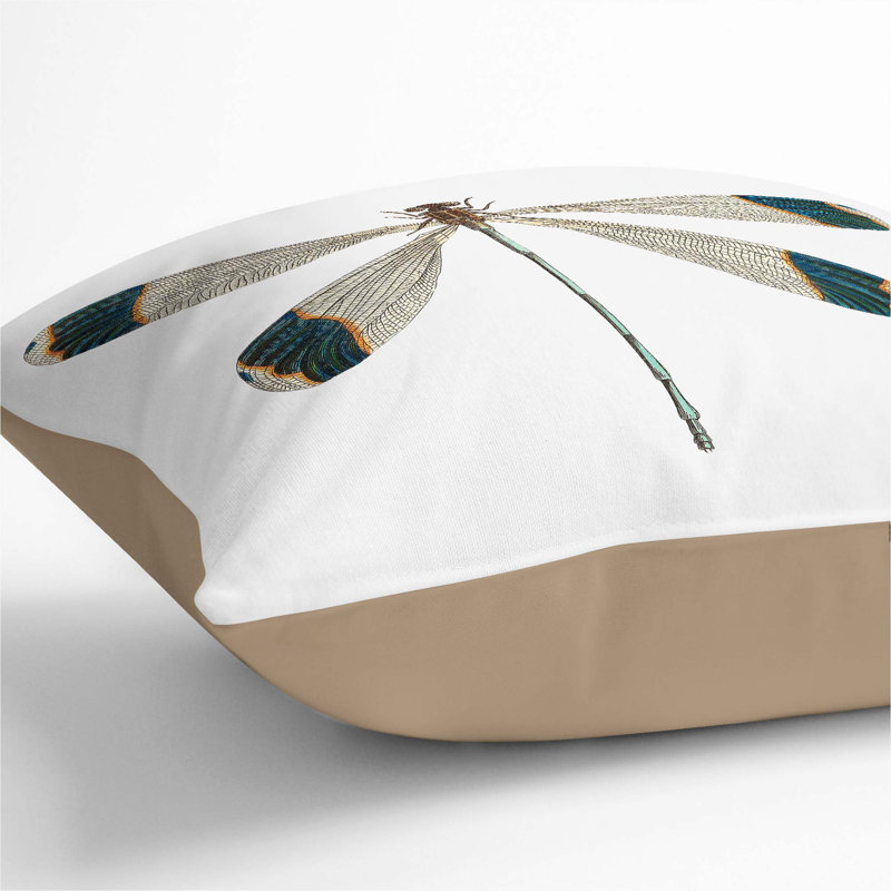 Blue-Tipped Dragonfly Square Throw Cushion, 55cm H x 55cm W x 20cm D, Stone
