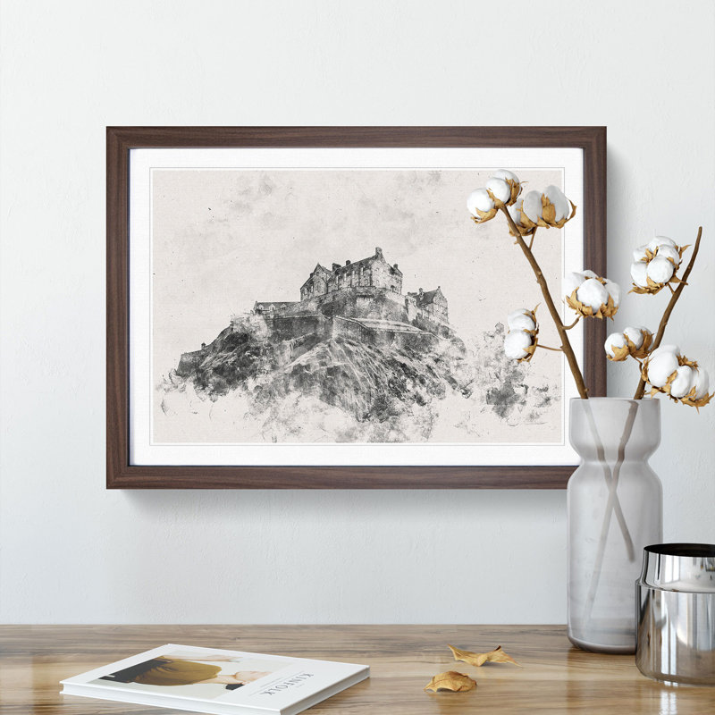 Edinburgh Castle In Scotland - Framed Print, 36cm H x 48cm W x 2cm D, Walnut Framed