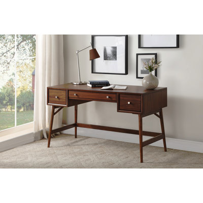 Finish Stylish Writing Desk Storage Drawers Nickel Knob Hardware  Veneer Wood Furniture