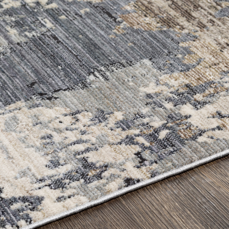 Tapis tissé à la machine bleu marine/taupe morten, Rectangulaire 5 pi x 7 pi 10 po