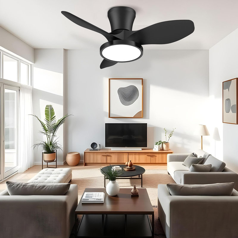 32 inch Quiet Ceiling Fan with Light and Remote Control, Black