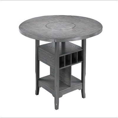 Table de salle à manger grise à hauteur de comptoir de 1 pièce avec tablette de rangement intégrée Lazy Suzan