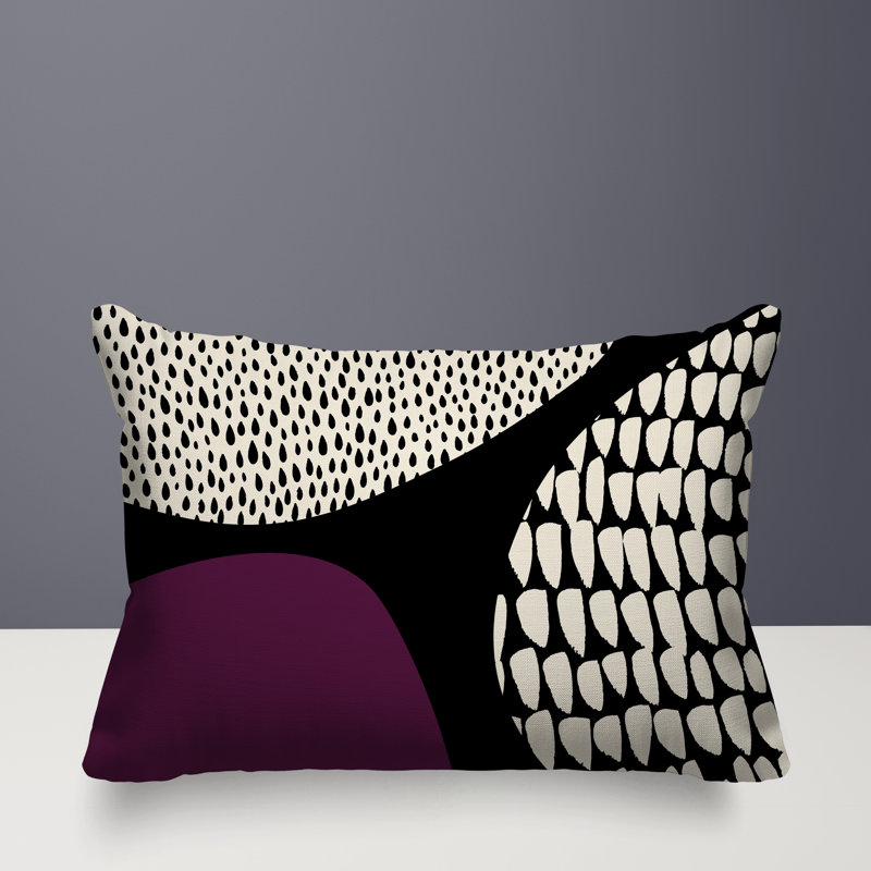 Coussin lombaire réversible intérieur / extérieur Vikka, H 18 po x l 25 po, Mauve / noir / blanc cassé