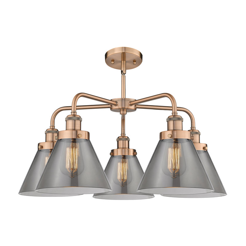 Lustre suspendu 5 lumières Cone, Plaqué couleur fumée, Cuivre antique