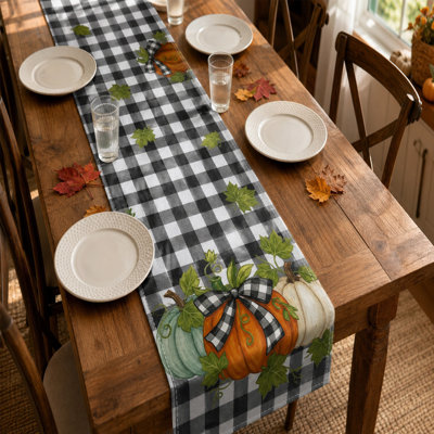 Thanksgiving Decorations Fall Pumpkin Linen Table Runner  Thanksgiving Long Table Decor Runner  Multiple Prints Dining Table Dresser Decor