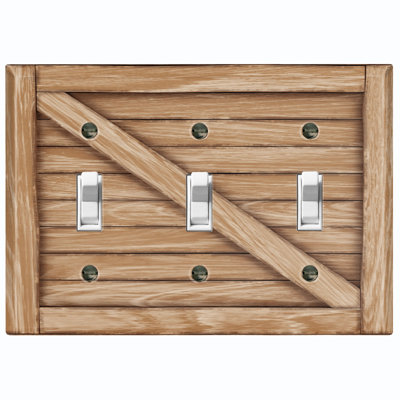 Metal Light Switch Plate Outlet Cover (Biege Fence - Triple Toggle)