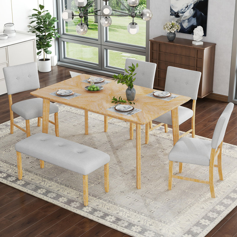 Ensemble repas pour 6 personnes, Bois naturel délavé