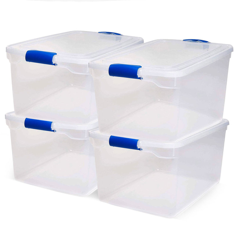 Bac de rangement avec couvercles Homz, 66 pintes, 4, Bleu / Transparent