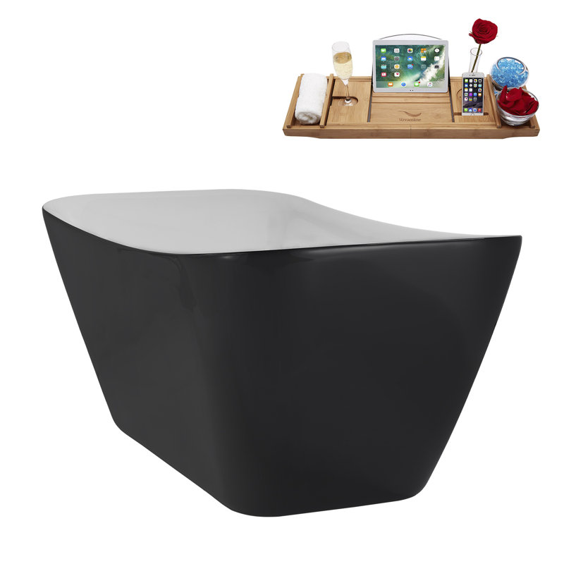 59" Streamline Soaking Freestanding Tub and Tray With Internal Drain, Polished Brass