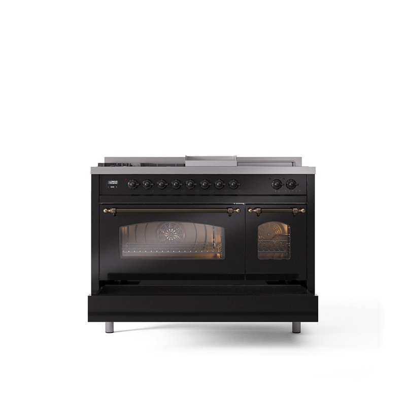 ILVE Nostalgie II 48 Dual Fuel Range, Glossy Black/Bronze, Natural Gas