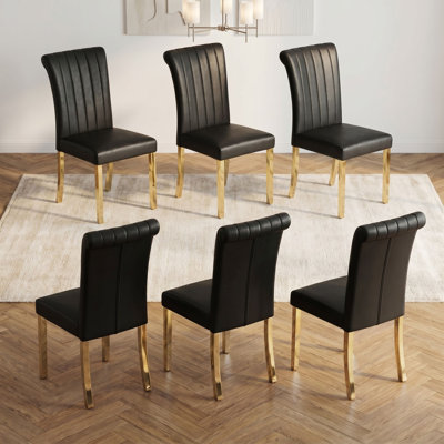Ensemble de 6 chaises de salle à manger rembourrées en similicuir avec dossier haut et pieds en acier inoxydable Modern